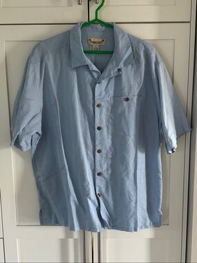 Paradise Coves Linen Blend Men's Light Blue Short-Sleeve Button-Down Shirt